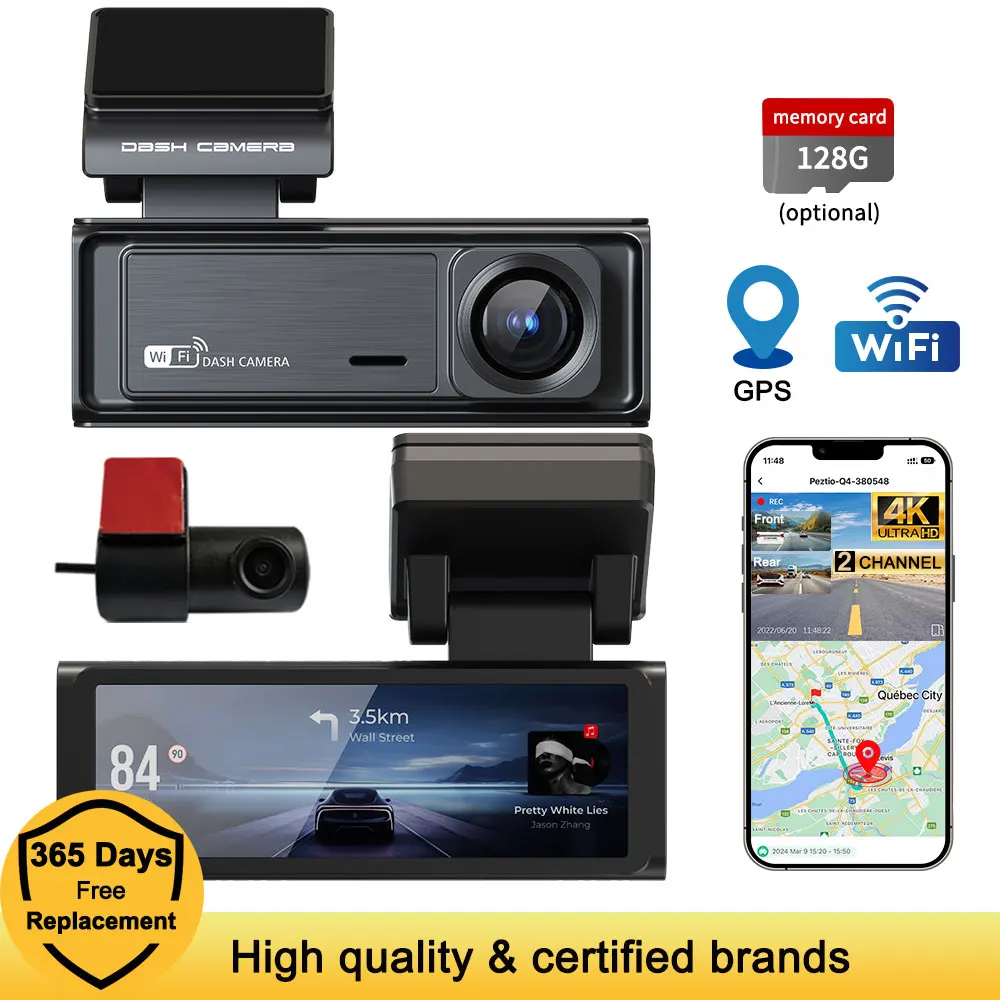 

Dash Cam 4K UHD Recording For Sony lens large 1.5F aperture DVR Night Vision GPS ADAS 24H Parking Video Recorder Built-In Wi-Fi