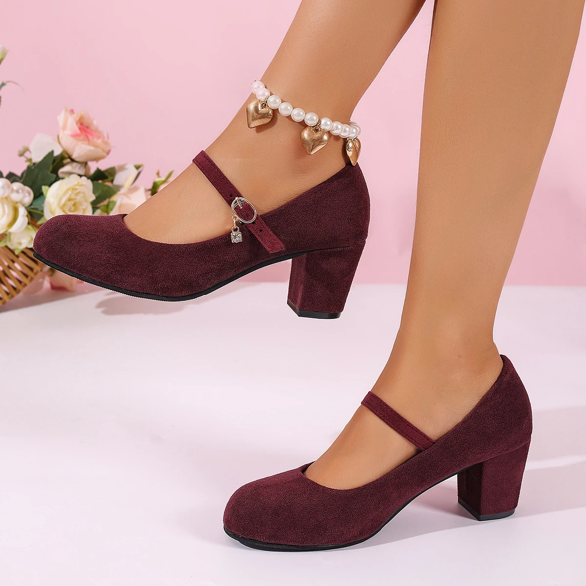 Damen High Heels Mary Jane Schuhe mit Riemen Schwarz Party Hochzeit Büroschuhe Elegante Bequeme Große Größen Pumps – Detail 2