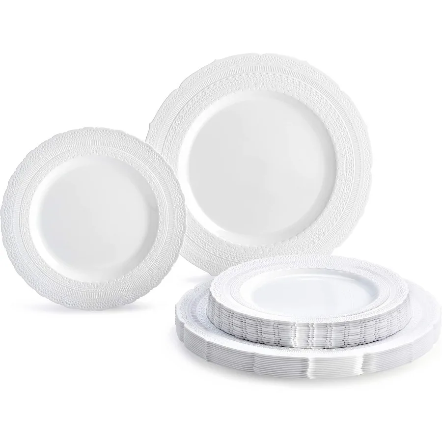 

80 Plates Pack,(40 Guests) Extra Heavyweight Vintage Wedding Disposable/Reusable Plastic Plates 40 x 11'' Dinner + 40 x 8.25'' S