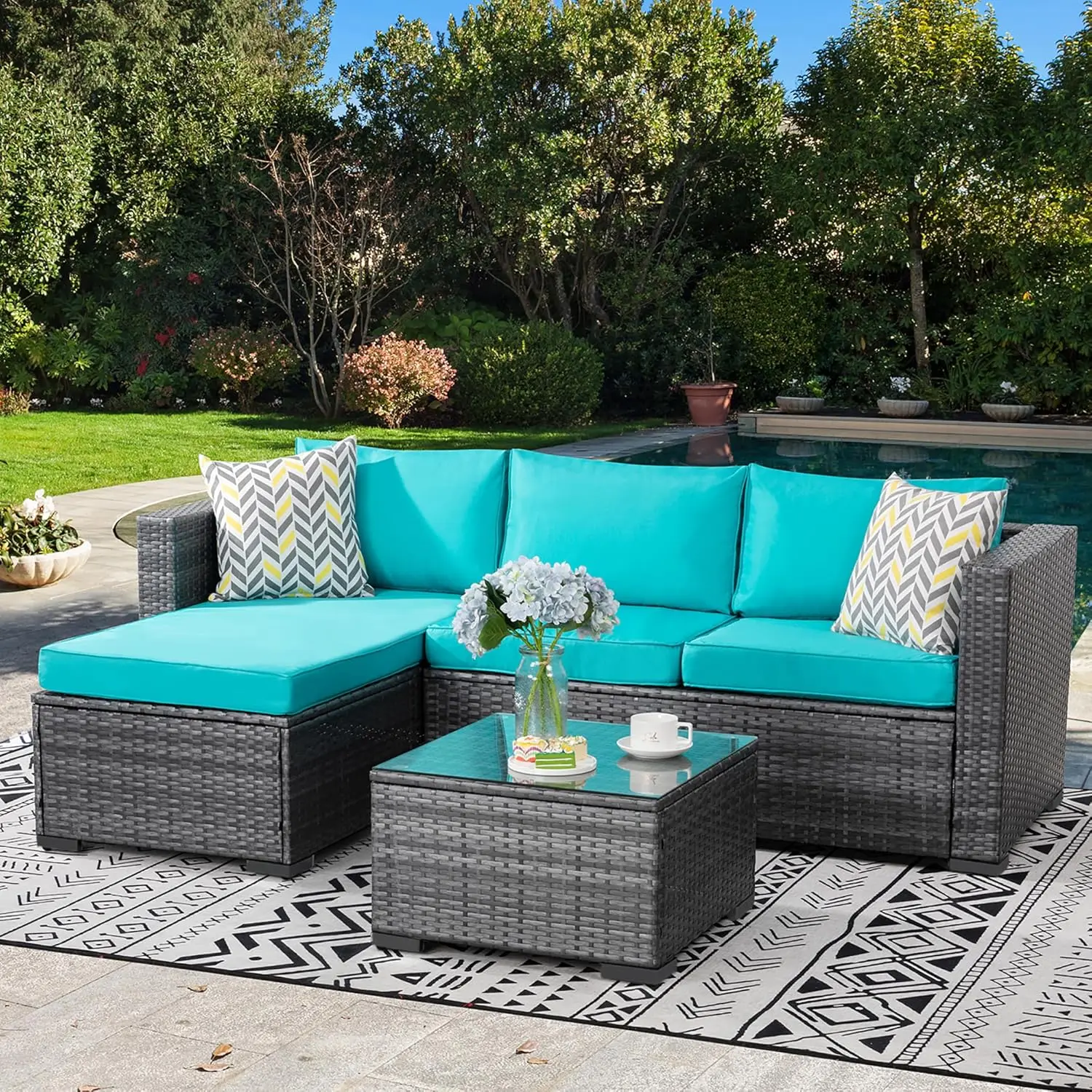 

Outdoor Patio Furniture Sets, All-Weather Rattan Outdoor Sectional Sofa with Tea Table and Cushions Upgrade Wicker Psectional