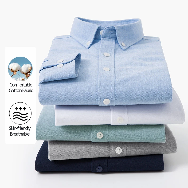 

Washed Oxford Spinning Shirt Men's Solid Color Dress Shirt Men's Casual Shirt with Slim-Fit Design and Long Sleeves Cotton Shirt