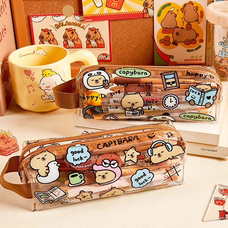 Capybara Transparent Pencil Case Cute Pencil Case Girl School Kit Aesthetic School Pencil Case Child Pencil Box Back To School