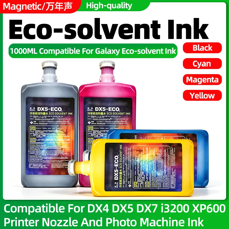 1L For Galaxy Eco Solvent Ecosolvent Eco-Solvent Ink Compatible For Galaxy DX5 DX7 DX4 DX10 i3200 i1600 XP600 TX800 Printhead