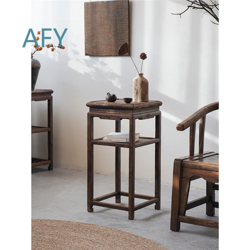 Wabi Sabi Style Square Wooden Side Table for Rustic Vintage Furniture for Chinese Song Dynasty Inspired Decor for for Tea
