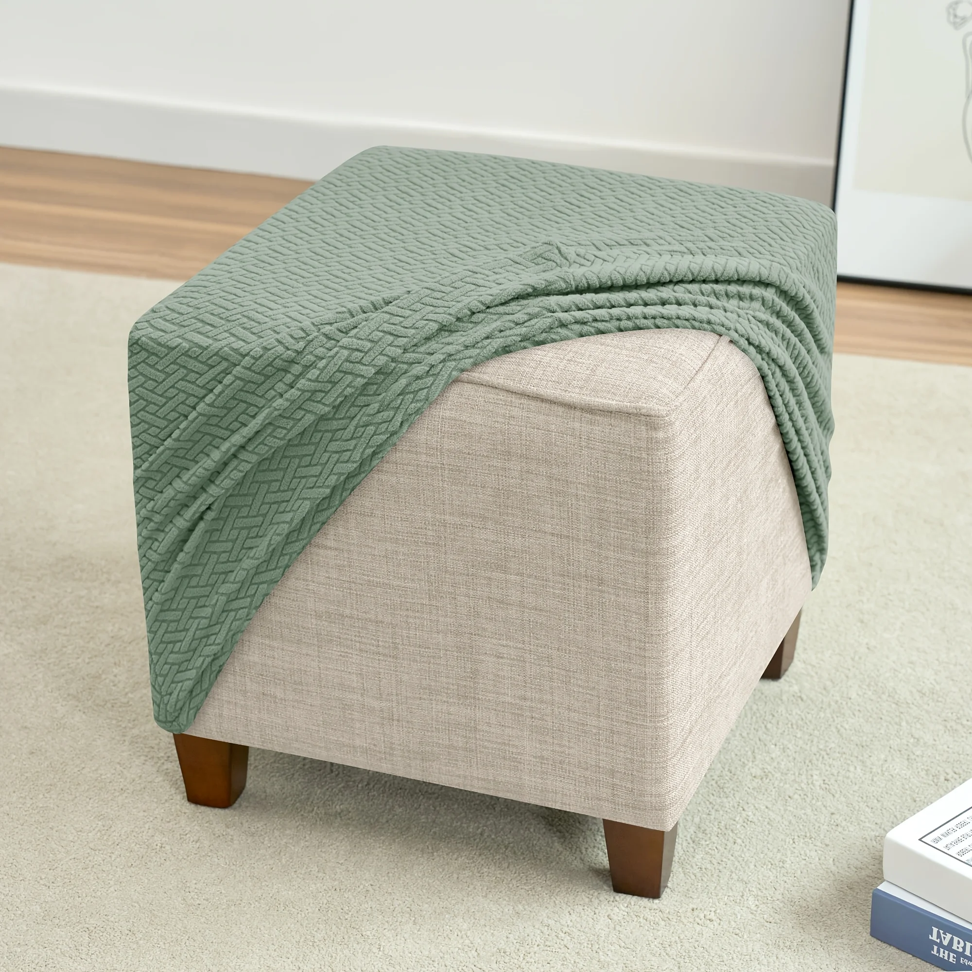 1pc Elastic Jacquard Footrest Cover, T-Shaped Square Pedal Slipcover with Corduroy Texture and Band Closure