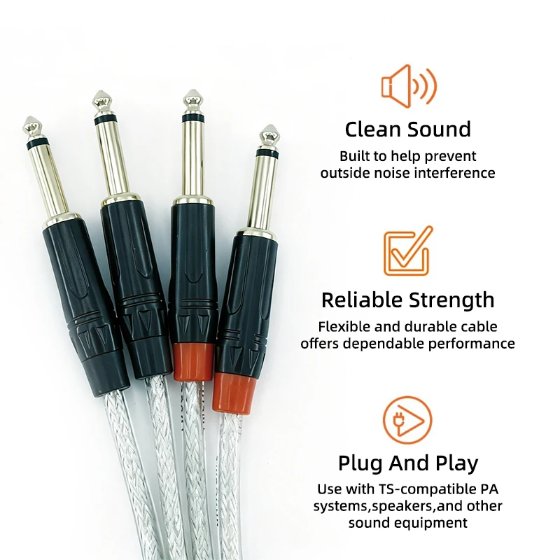 GOLLEY LION 2-Pack 6.35mm TS Cable Gold Plated Anti-Interference for Studio Mixer DJ Equipment