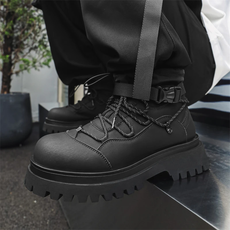 Original Design a/w New Street Style Teenagers Daily Dress Ankle Boots For Men's Black Casual Height Increasing Shoes #38-44 image 3