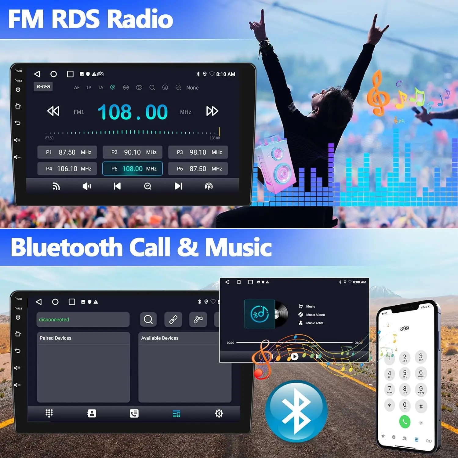 Autoradio Android Touch Screen da 9' per Ford Fiesta 2009-2014 con CarPlay, Android Auto, GPS, WiFi, telecamera di backup