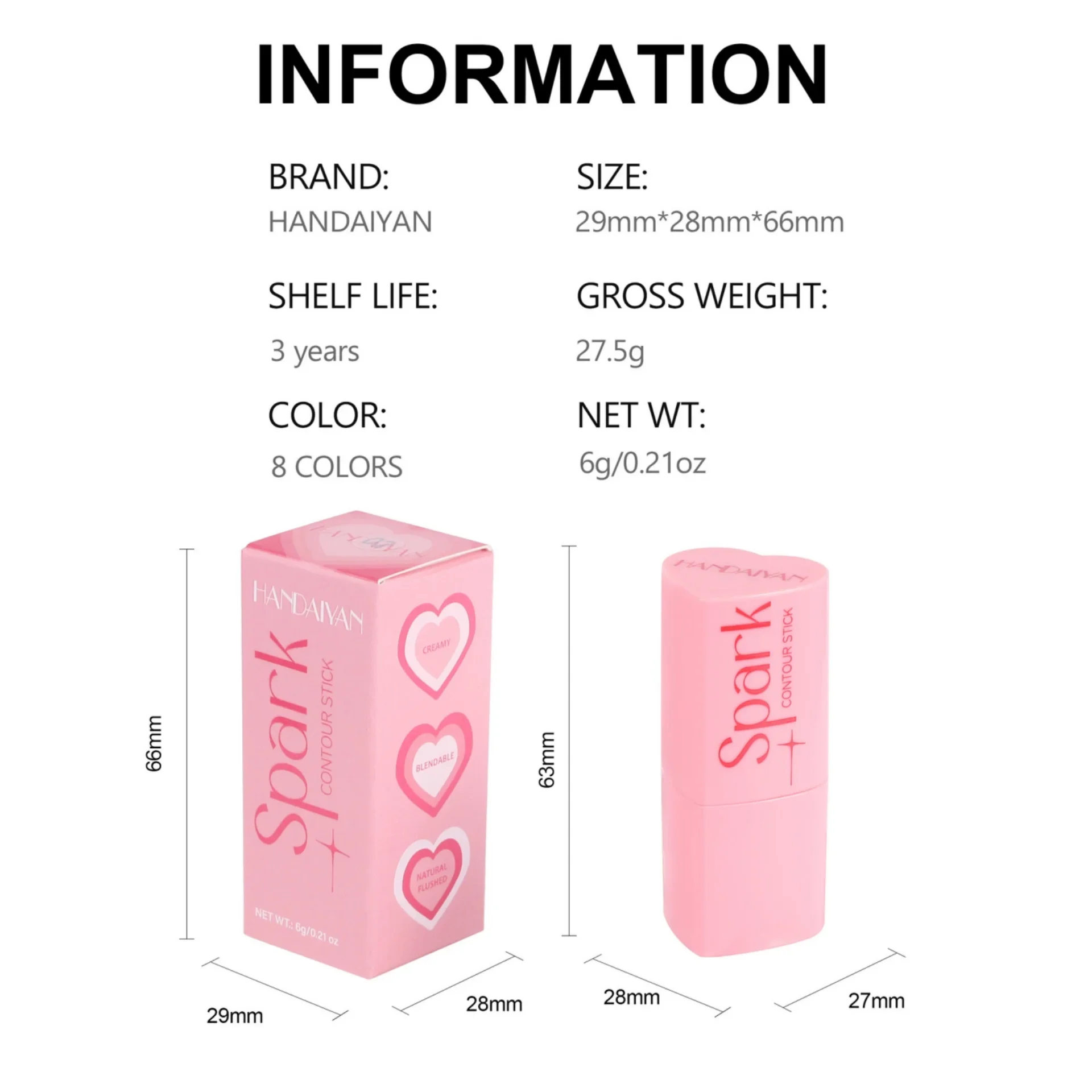 8 Colors Love Shape Blush Highlight Stick Face Contouring Stick Waterproof Long Lasting Blusher Creamy Cheek Tint Makeup