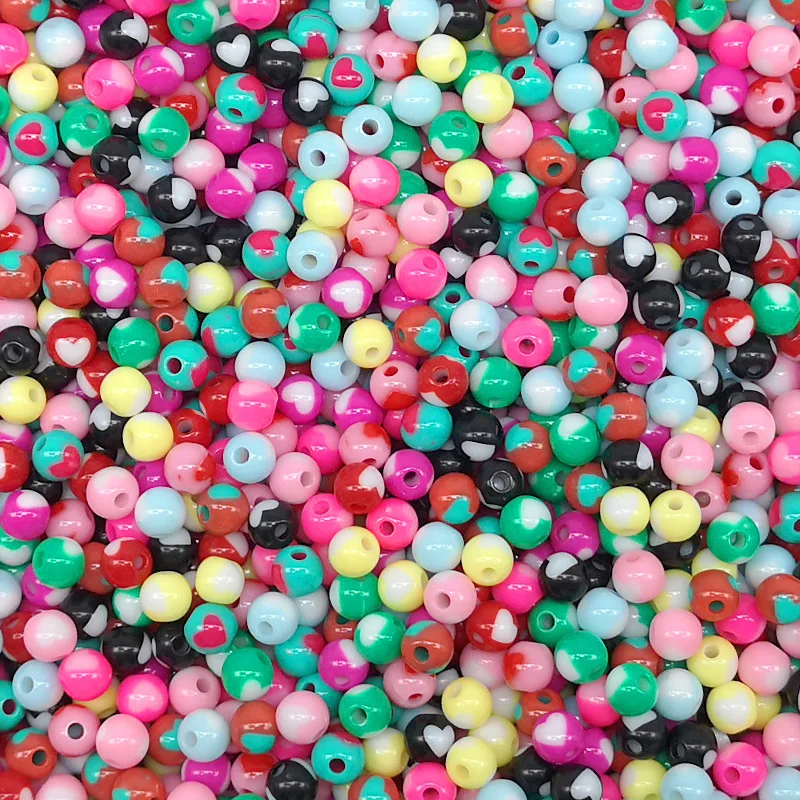 8mm New love candy color two-color straight hole beads acrylic loose beads DIY material jewelry accessories