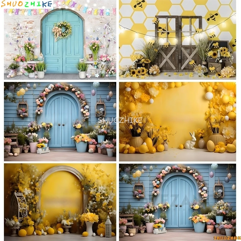 SHUOZHIKE Easter Day Digital Photography Backdrops Props Rabbit Flowers Arch Doors Maternity Photo Studio Background YH-01