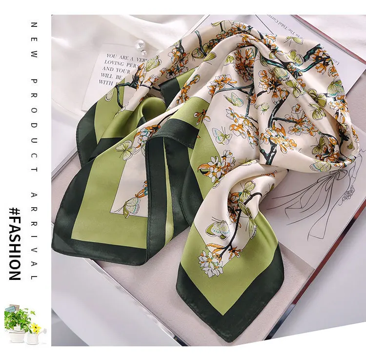 Luxus Apricot Print 70*70cm Seide Quadrat Schal Frauen Weiche Satin Haarband Halstuch Krawatte Weibliche Stirnband Foulard Tasche band Geschenk – Detail 8