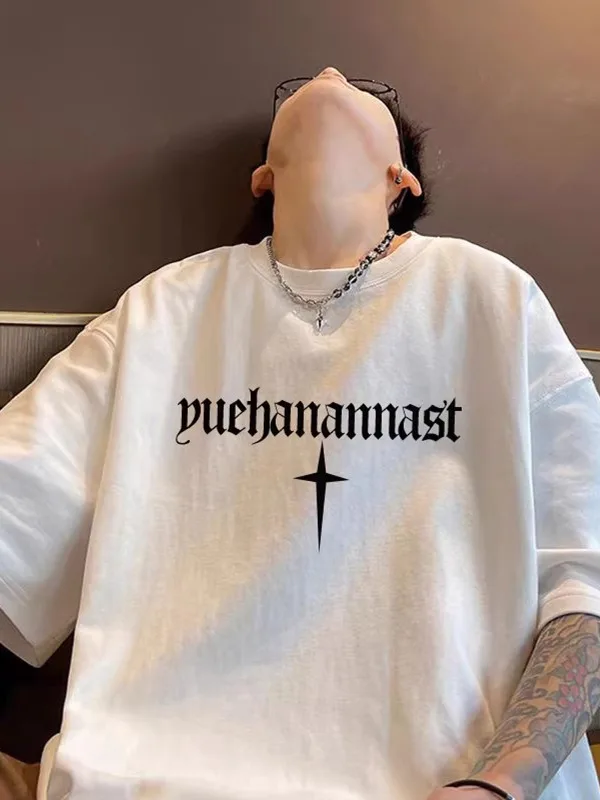 

Футболка больших размеров из чистого хлопка в американском уличном стиле, летняя, модная, в стиле хип-хоп, универсальная, с коротким рукавом