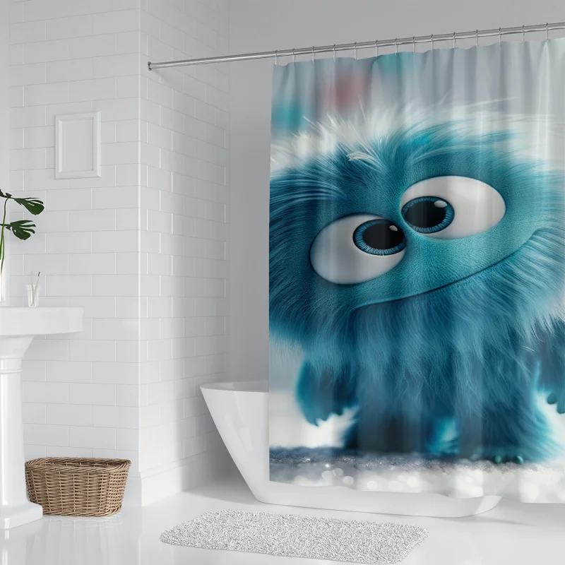 1pc Cute Plush Monster Cartoon Shower Curtain - Waterproof, Machine Washable with Hooks Included - Modern Nordic Style Bathroom