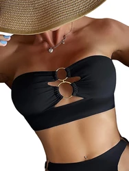 Damskie letnie Mini Bikini Bandeau czarne bez rękawów z odkrytymi ramionami puste stroje kąpielowe damskie zakrywające stroje kąpielowe