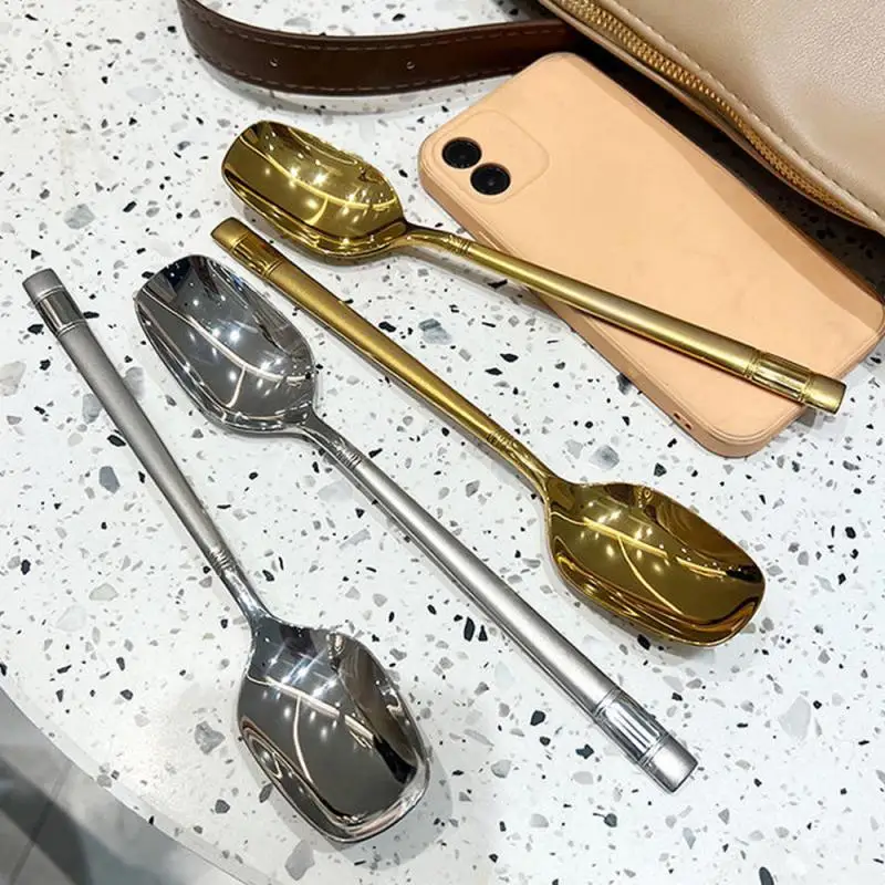 5Pcs/3Pcs Stainless Steel Spoon Premium Gold Silver Tableware Porridge Spoon Eating Spoon Soup Spoon Dessert Spoon Dinnerware