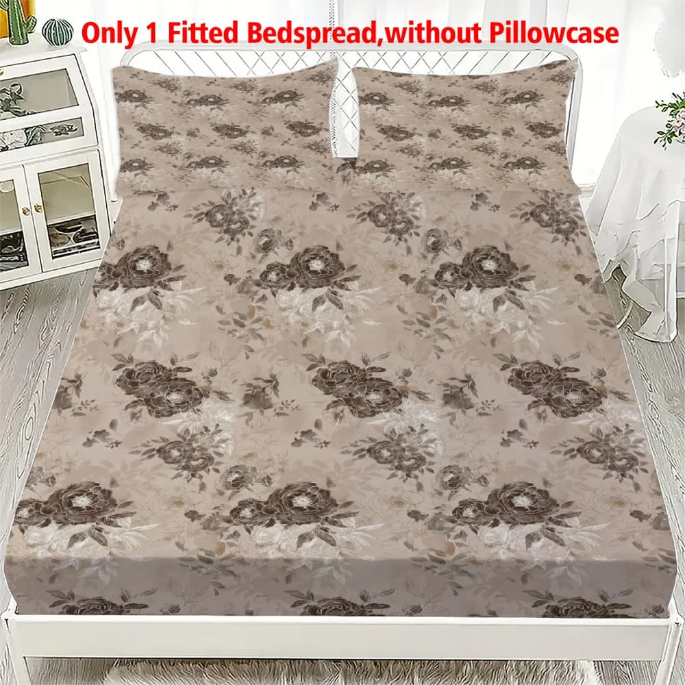 1pc Vintage Dark Rose Print Fitted Sheet Deep Pocket Elastic Mattress Cover Single Double Queen King Bedroom Decor