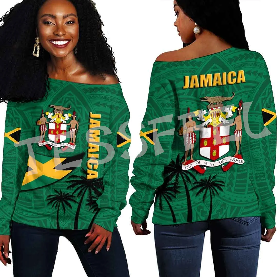 

Reggae Jamaica Country Flag Lion Tattoo Tribe Retro Off Shoulder Sweatshirts Long Sleeves 3DPrint Harajuku Women Funny Casual X6