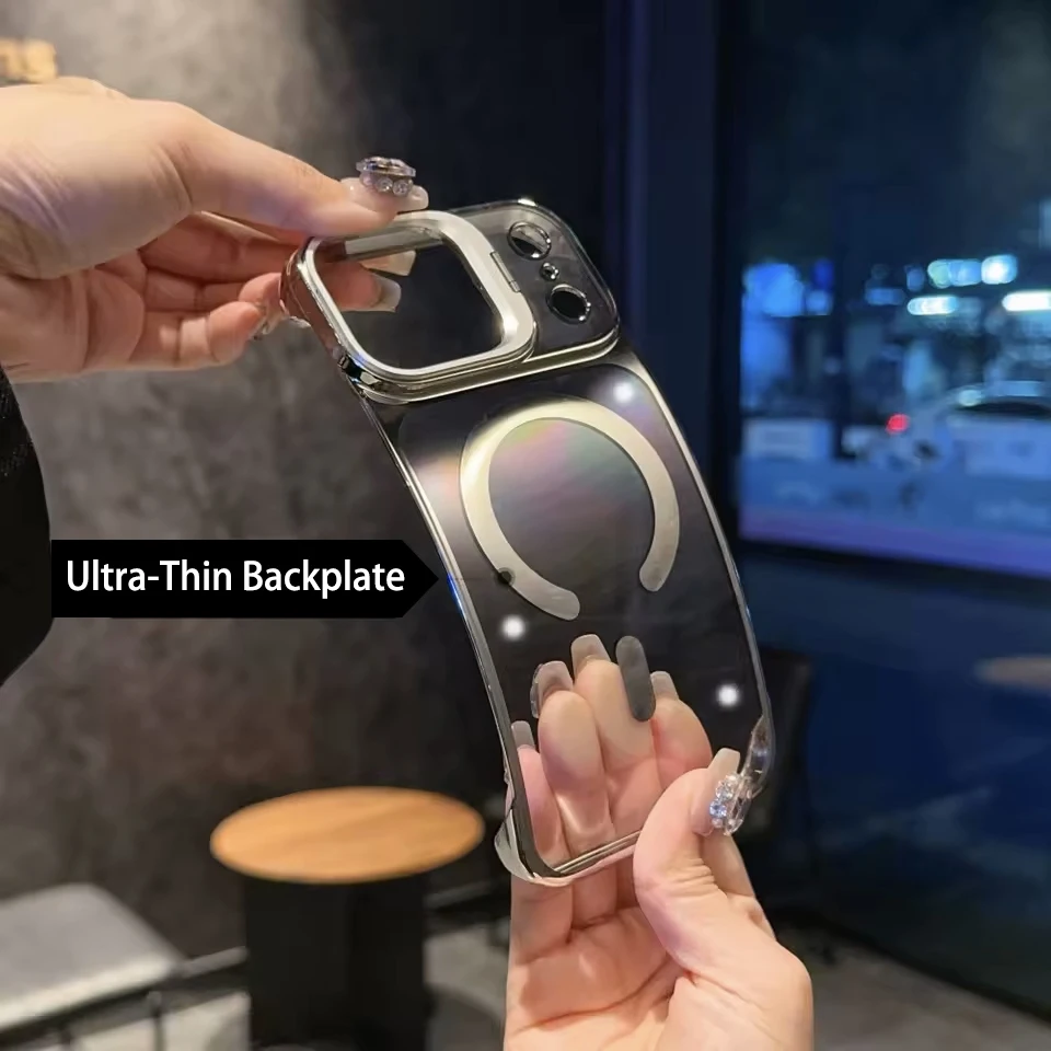 Ultra Thin Borderless Magnetic Transparent Phone Case For iPhone 17 16 15 14 Pro Max 17Air 13 Lens Bracket Minimalist Half Cover