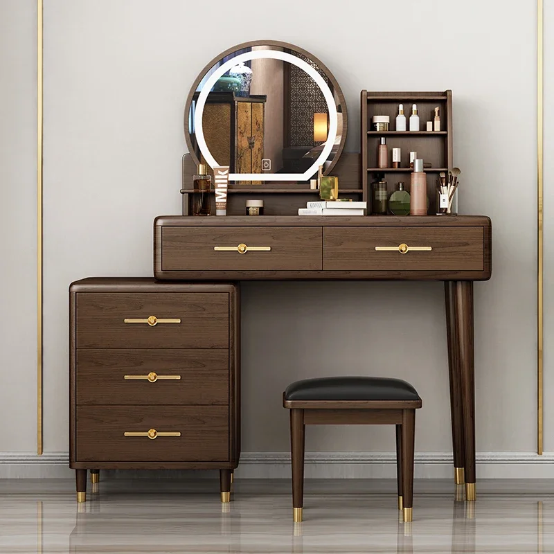 New Chinese solid wood dresser, bedroom, table with lamp, locker, integrated new cosmetic cabinet