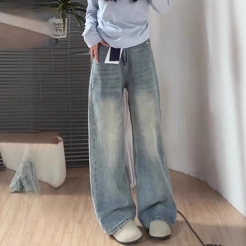 

Spring 2026 High Waist Wide Leg Jeans Women Loose Slimming Pear ape Drapey Straight Cotton Leisure Denim Jeans Ladies Pants