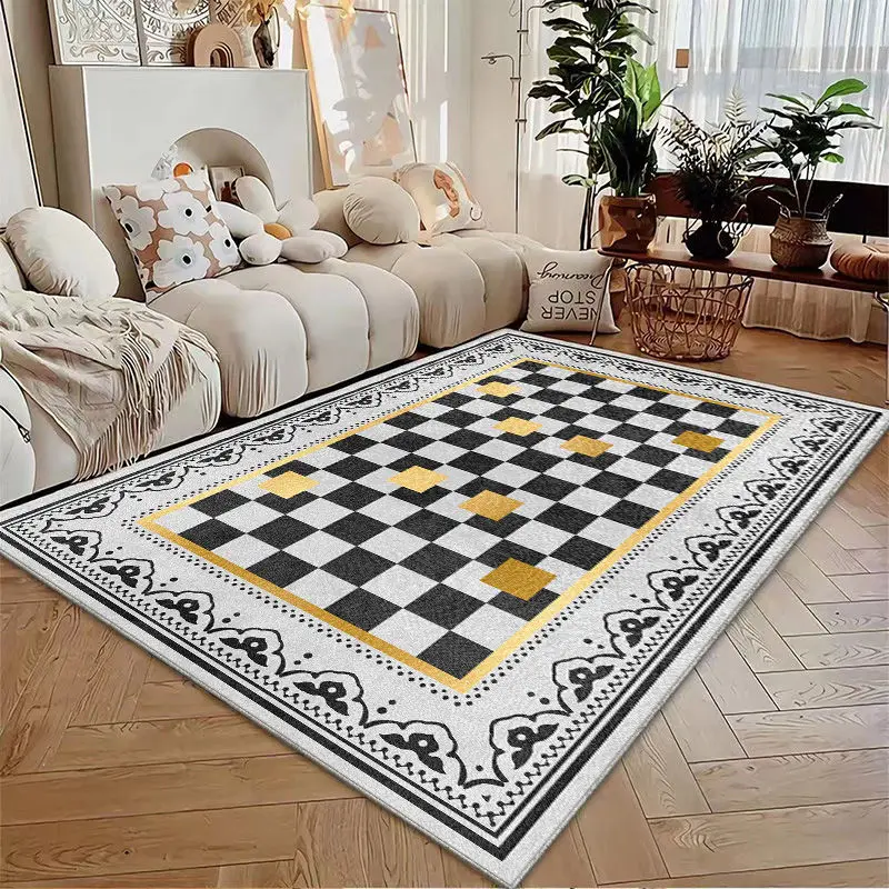 Retro Checkerboard Carpet for Living Room, Coffee Table, Bedroom Bedside Rug, Home Decoration, Hallway Rugs, Kitchen Mat