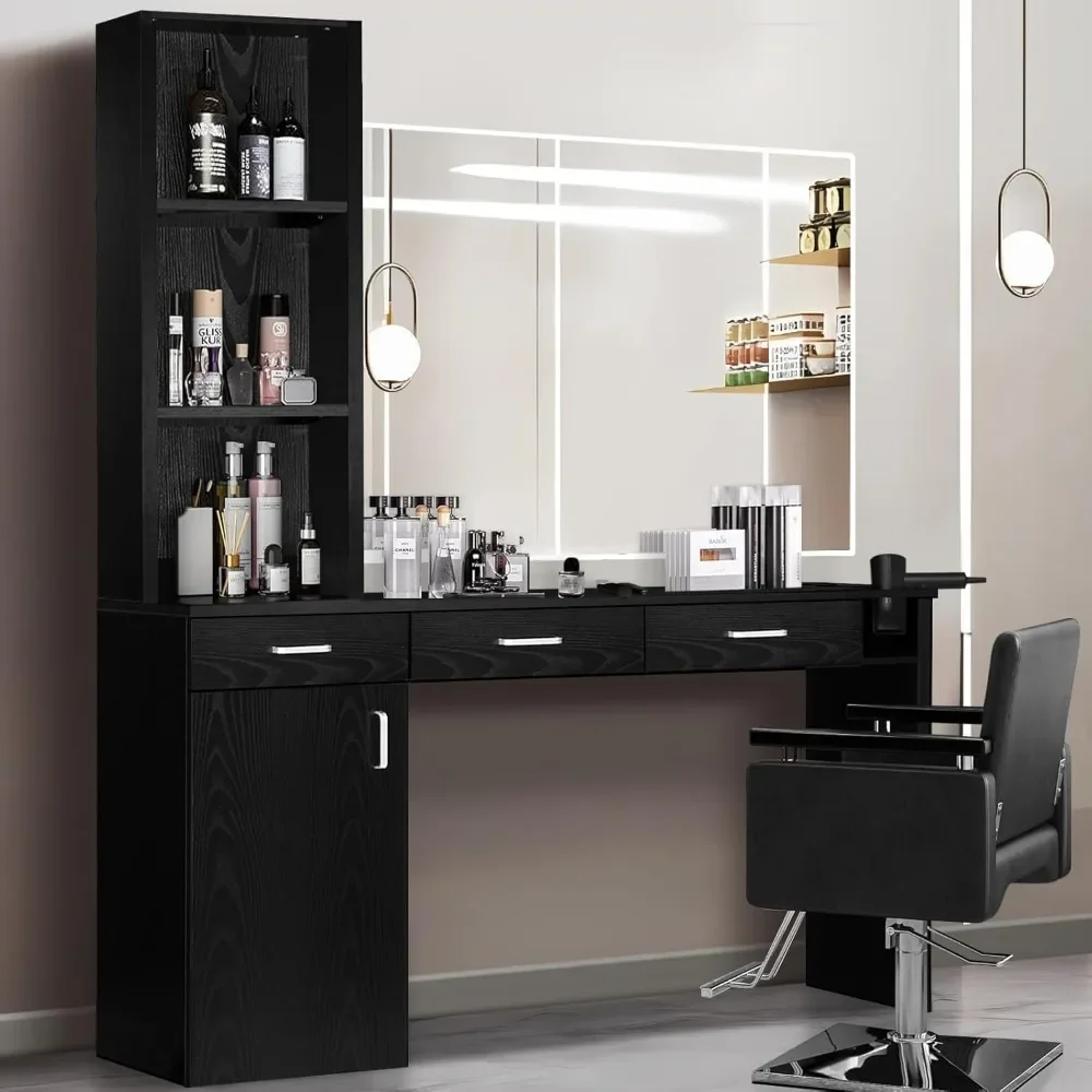 

70 Inch Barber Station for Hair Stylist, Wall Mount Barber Beauty Hair Station, Salon Wall Station Equipment Hair Dryer Holder