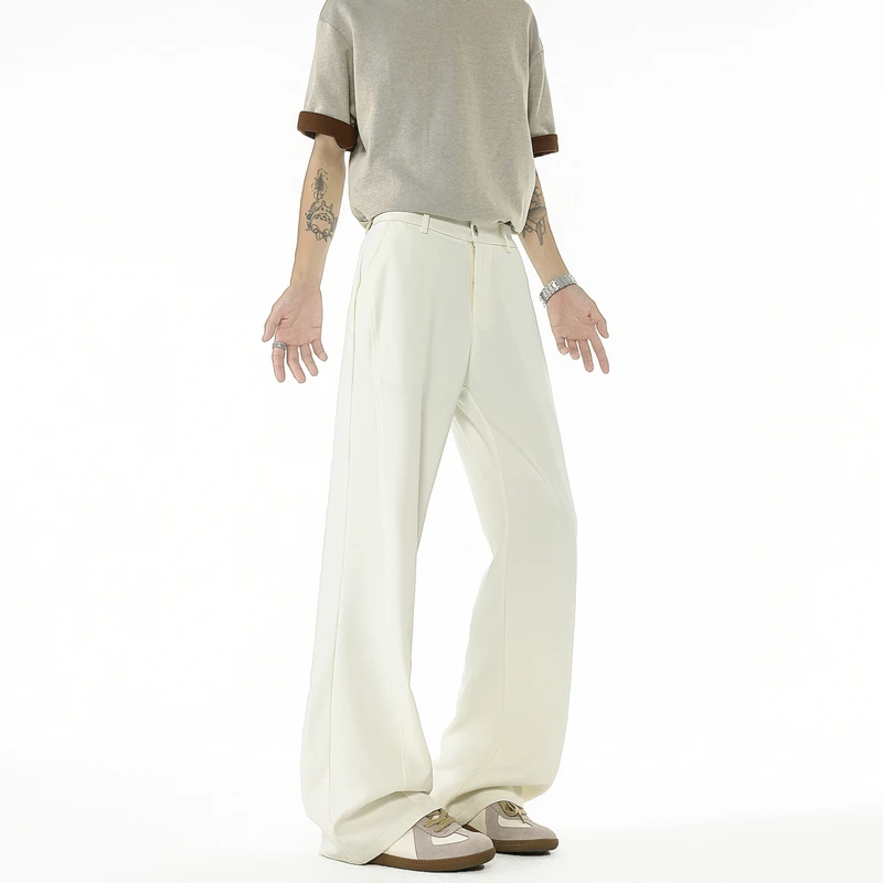 Men's Lightweight Formal Wide Leg Pants Summer Casual Elastic Waist Drawstring Loose Fit Streetwear Breathable Long Suit Pants