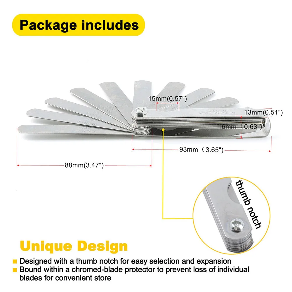 0.04mm-0.88mm Feeler thickness Gauge Inch Spark Plug Stainless Steel  Gauge Thickness Gauge For Measurement Gap inspection tools