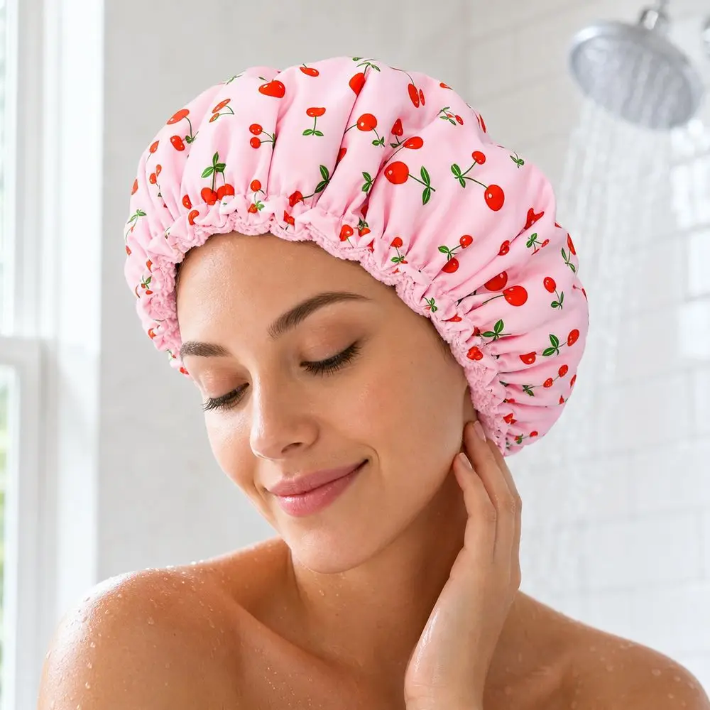 Soft Shower Cap Absorbent Terry Lining Elastic Band Bathing Cap Smooth Outer Layer Water Resistant Hair Towel Wrap Hair Care