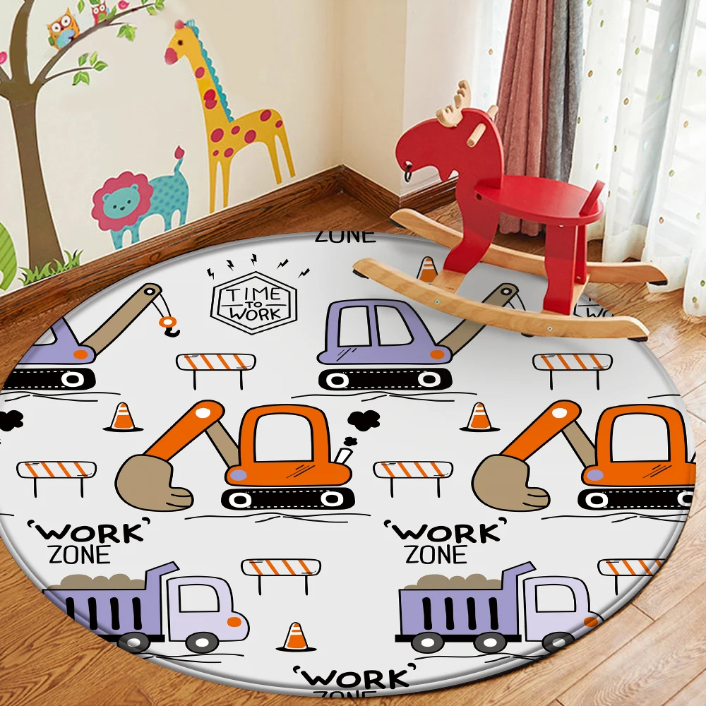 Cartoon cute round rug floor mat bedroom living  home decoration animal  baby play  children  decorative