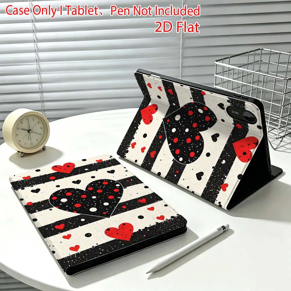 Black Red Love Pattern Fashion For Xiaomi Poco Redmi Pad 8 2 4 C1 6 6S 7 7S SE 9.7 14 11 11.2 Inch Pen Tray Tablet Case