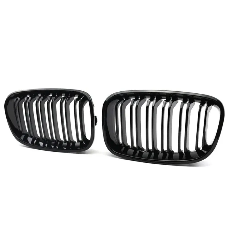 Pulleco Car Front Bumper Kidney Grille Racing Grills For BMW 1 Series F20 F21 11-14 Replacement Double Slat Gloss Black Grilles