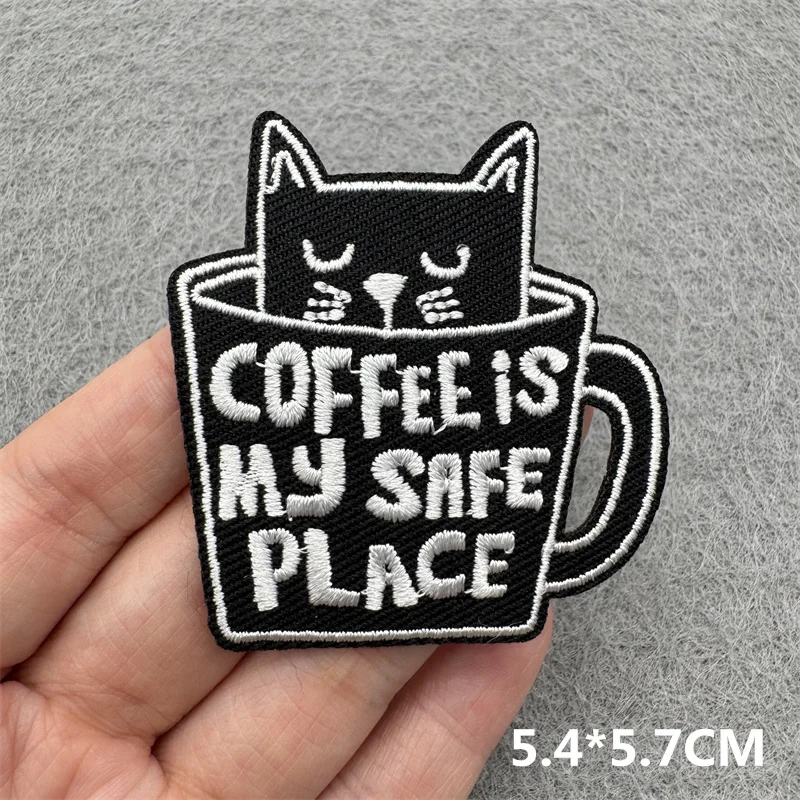 Schwarz-weiße Aufnäher zum Aufbügeln für Kleidung, Cartoon-Katze, Aufnäher auf Kleidung, Stickerei-Patch, DIY-Applikationen, Abzeichen, Aufkleber – Detail 23