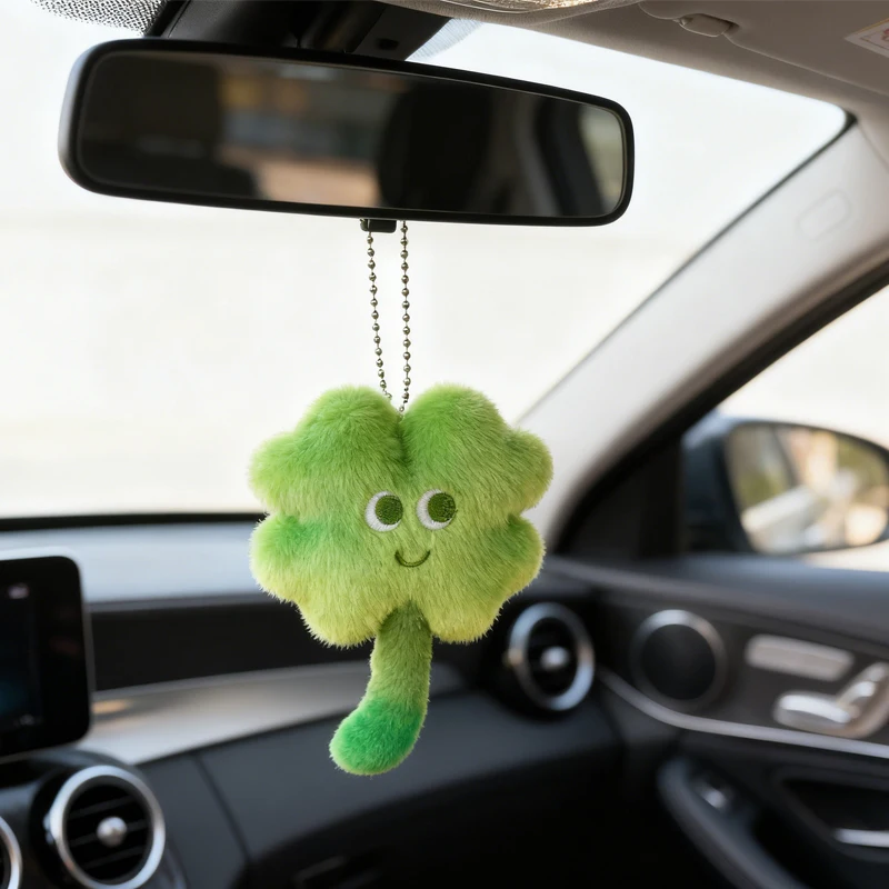 Clover Lucky Charm Plush Bag Charm - Adorable Key Ring Accessory, Ideal Gift for Girls & Ladies