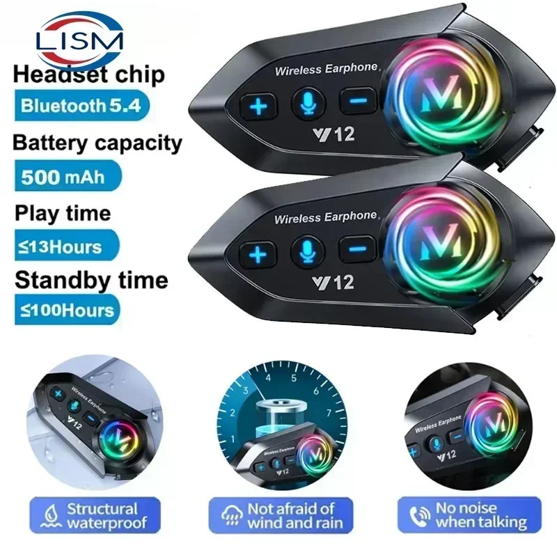 800mAh Motorcycle Helmet Bluetooth Headset Waterproof Voice Assistant Moto Earphone Motorbike Hands Free Wireless Headphone