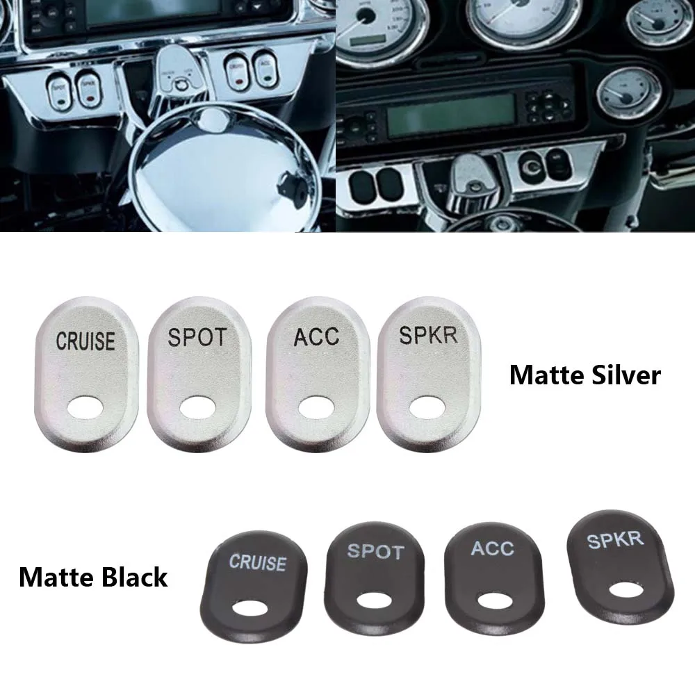 4 Pcs Switch Covers Spot/ Acc/Spkr/Cruise Switch Cover Fits For Harley Davidson Touring 1996-2013 Aluminium Alloy Silver/Black