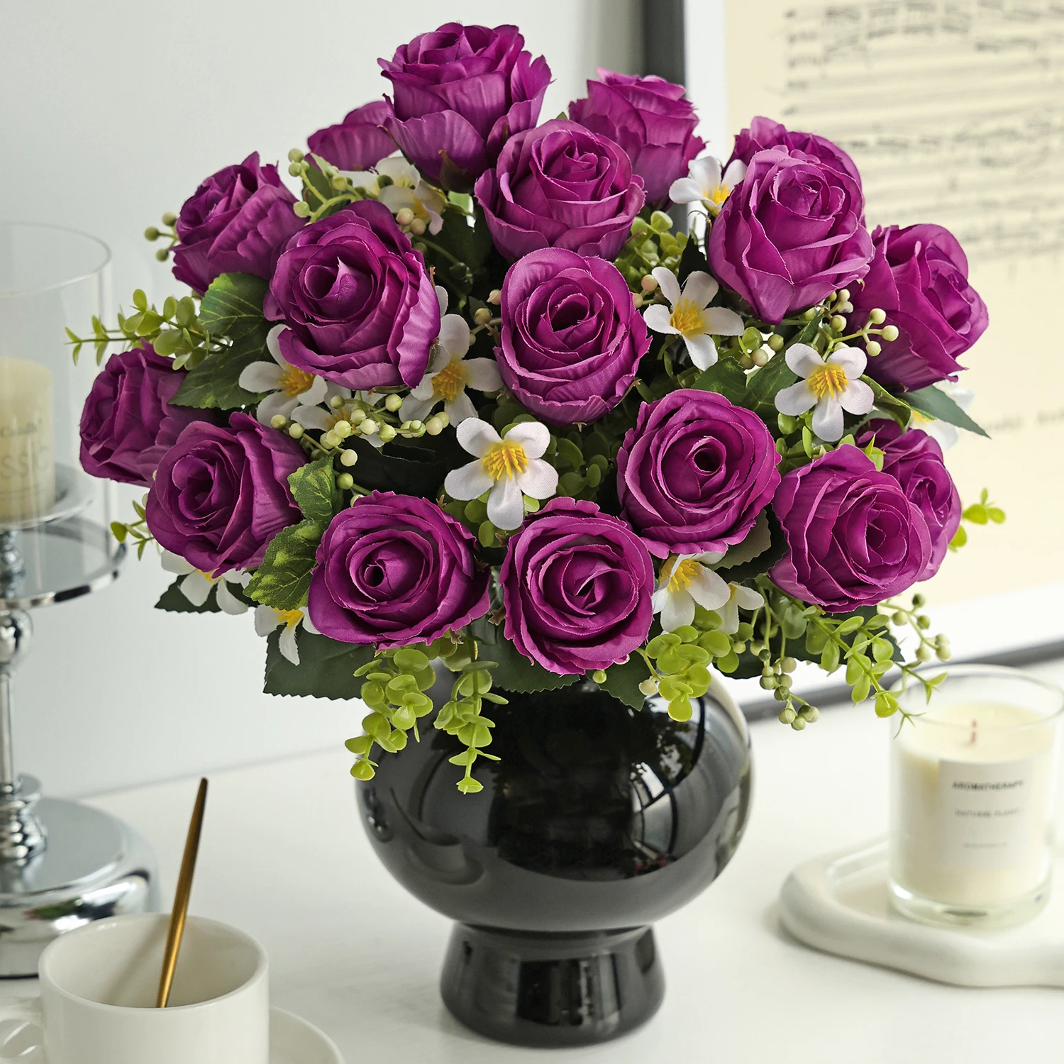 Künstliche Blumenknospen aus Seide für Zuhause, Zimmer, Tisch, Hochzeitskranz, Brautstrauß, Dekoration, Festival, Außenbereich, Hof, Garten, Vase, DIY-Geschenk, Requisite – Detail 3