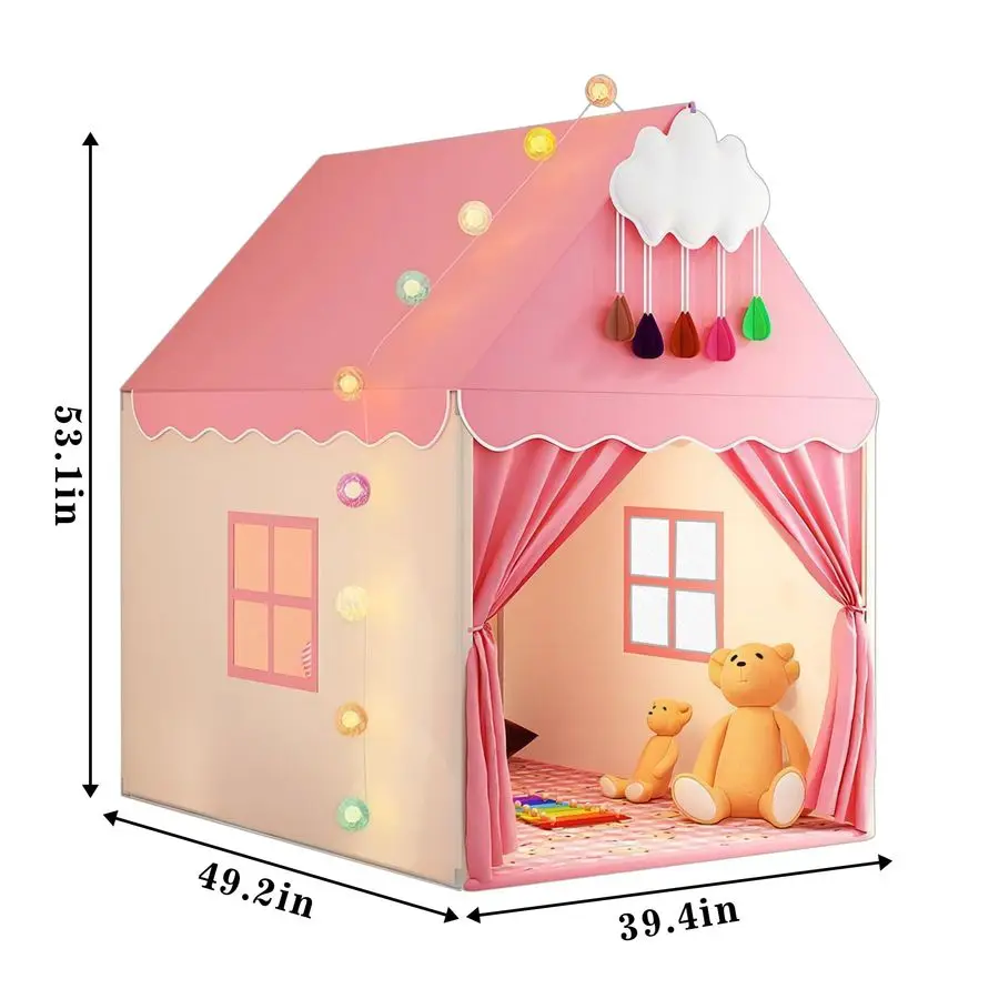 Kinderspeeltent met mat, wolken- en balverlichting Groot speelhuisje voor kinderen en meisjes Prinsessenkasteeltent voor bed Binnenversterker Ou