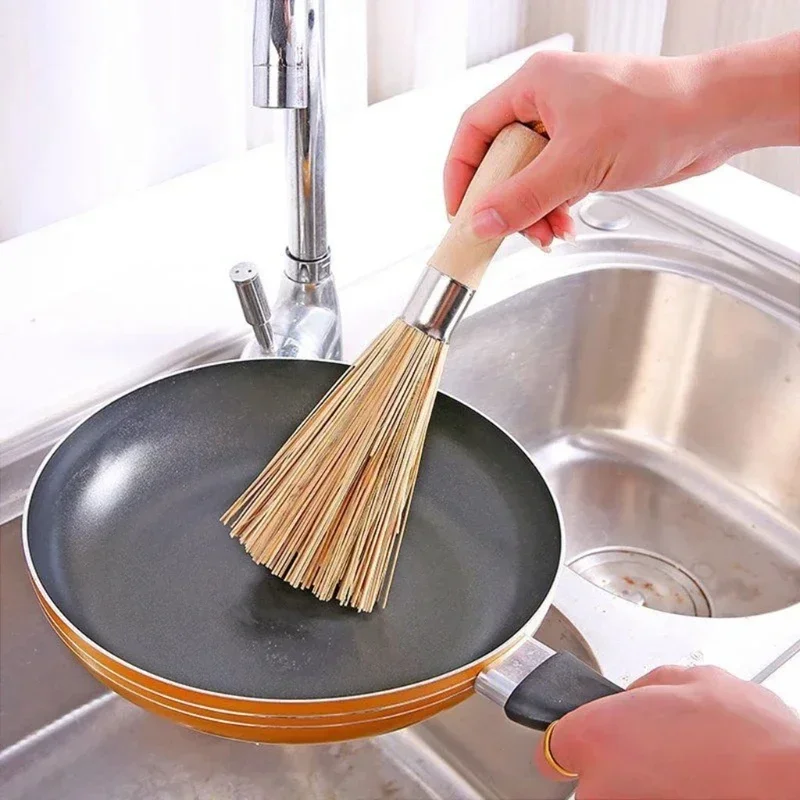 Bamboo Pot Brush Long Handle Wok Cleaning Brush Dish Brush Kitchen Tool for Home Restaurant