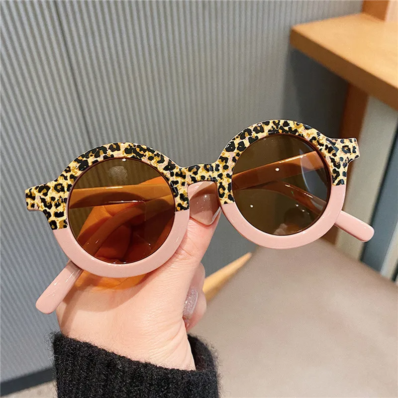 Children Cute Cartoon Round Sunglasses Girl Boy Leopard Double Color Vintage Sunglasses UV Protection Classic Kid Sun Glasses
