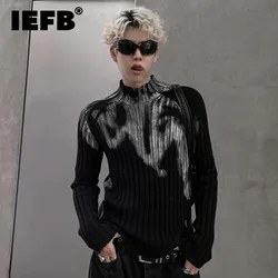 IEFB Winter Sweater Crowd Graffiti Design Half High Neck Long Sleeve Slim Fit Knitting Gradient Male Pullovers Spring 24Z788