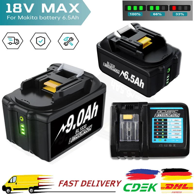 BL1830 For makita 18v 6.5ah Original Battery bl1850 bl1860 bl1850B Tool batteries compatible For Makita 18 Volt wireless grinder