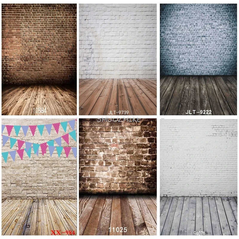 

SHUOZHIKE Thin Cloth Vintage Brick Wall Wooden Floor Photography Backdrops Children Photo Background Studio Prop 211215-15