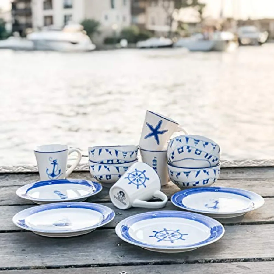 

Nautical 12 Piece Dessert Set | Service for 4 | Assorted Designs, Blue & White,Standard