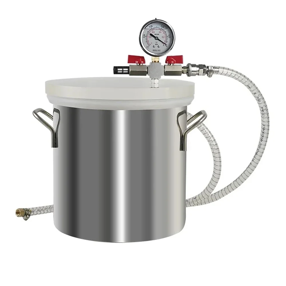 Industrial Vacuum Degassing Barrel Stainless Steel 6L Epoxy Resin Defoaming Tank with Negative Pressure Gauge Transparent Cover