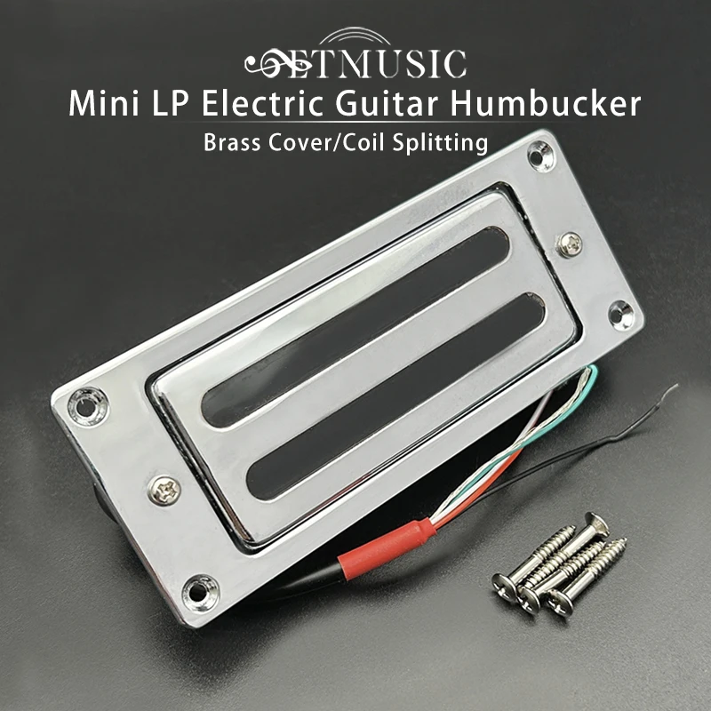 Mini Brass Humbucker Capa Com Quadro, Cable Coil Splitting, 9K, 68x29mm, 4 Cabos, Pickup Peças, Cromo