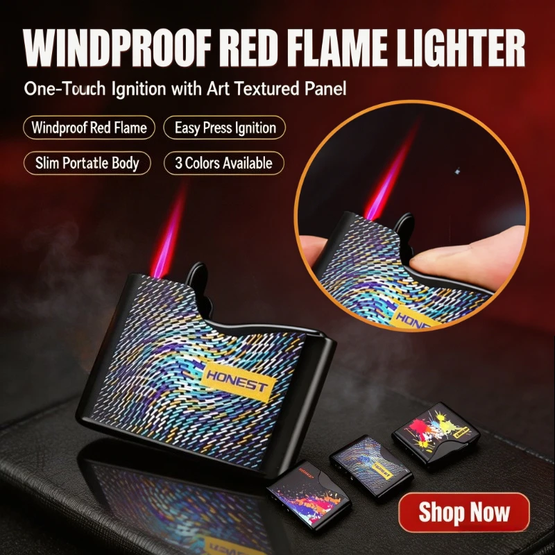 Metal Honest Jet Torch Lighter, Windproof Red Butane Flame, Premium Smoking Accessory for Daily Use