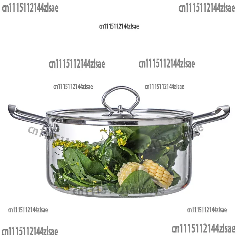 High Borosilicate Glass Saucepan, Heat-Resistant Large Capacity Soup Pot with Double Ears for Gas Stove