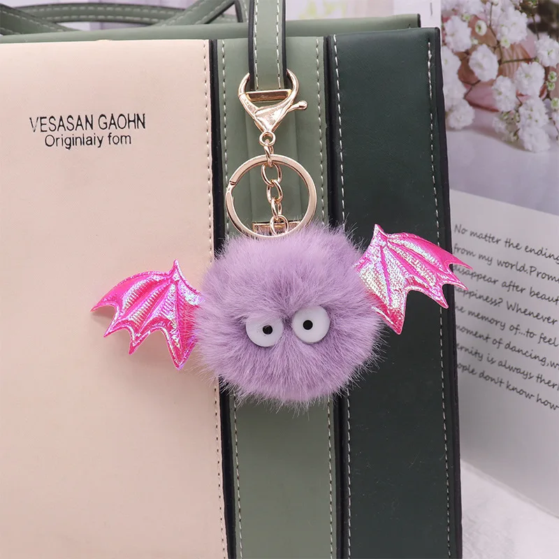 Halloween Imitation Mink Bat Fur Ball Keychain Charm Bat Bag Pendant Plush Elf Keychain